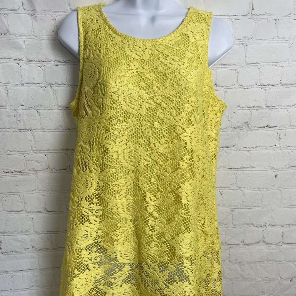 George women size 12 yellow floral crochet lined strap mini dress - Picture 1 of 7